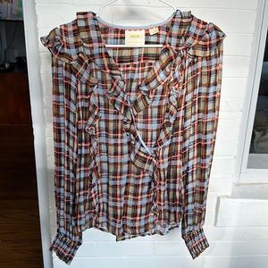 Anthropologie Maeve plaid wrap blouse